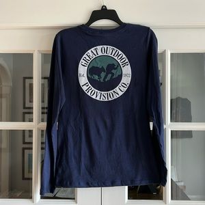 Long sleeved navy t-shirt with tags. Brand is Great Outdoor Provision Company.